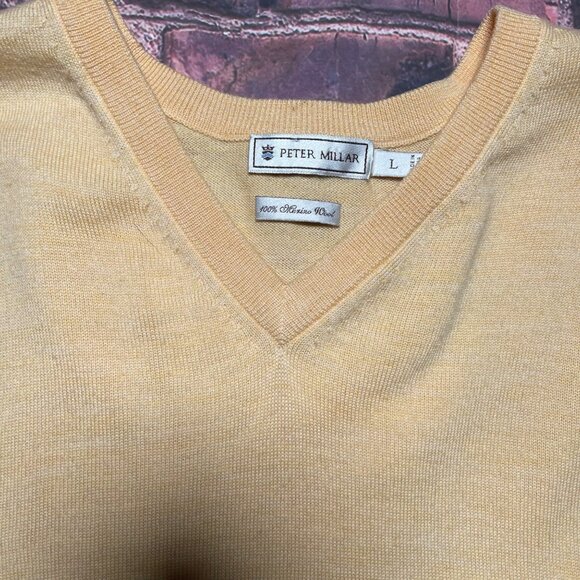 Peter Millar Men's Yellow Sweater V-Neck Extra Fine Italian Merino Wool Size L - Picture 4 of 4
